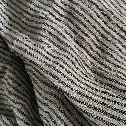 Charcoal striped pure linen fabric 120gsm