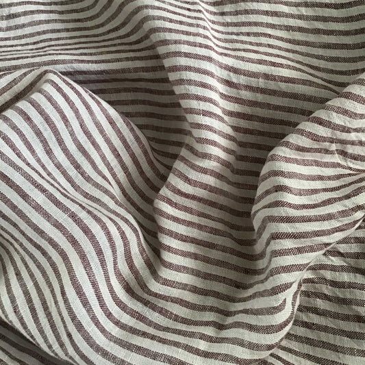 Brown striped pure linen fabric 120gsm