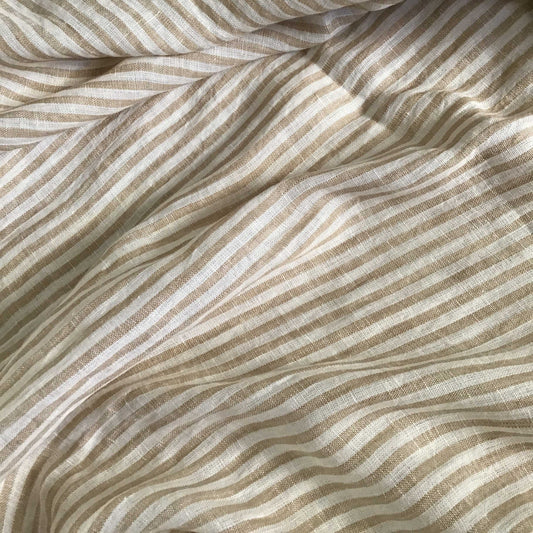 Beige striped pure linen fabric 120gsm